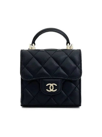 Top handle mini chain flap bag black champagne gold lambskin 4ET0574 - CHANEL - BALAAN 1