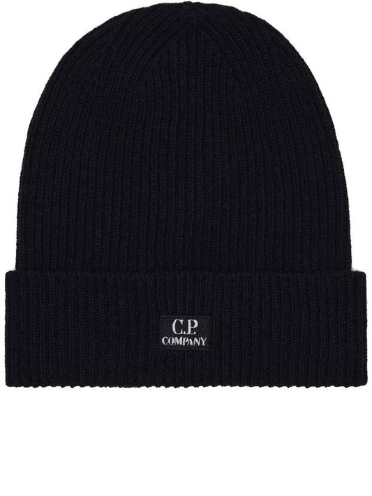 Embroidered Logo Ribbed Beanie Black - CP COMPANY - BALAAN 2