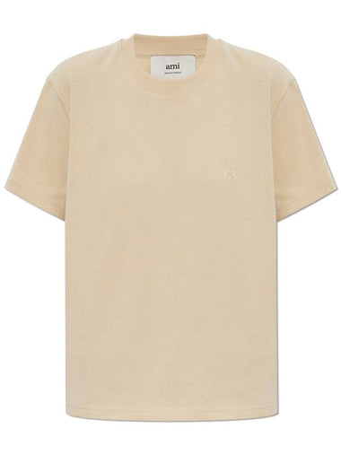 Ami Alexandre Mattiussi T-shirt With Logo, Women's, Beige - AMI - BALAAN 1