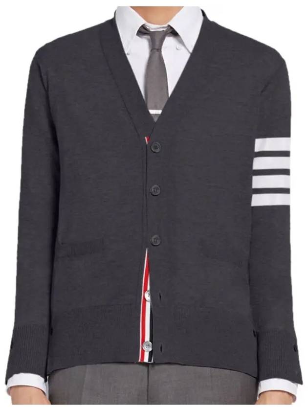 Men's Sustainable Classic Diagonal Wool Cardigan Dark Grey - THOM BROWNE - BALAAN 2