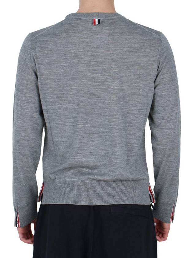 Intarsia Stitch Crew Neck Merino Wool Knit Top Light Grey - THOM BROWNE - BALAAN 5