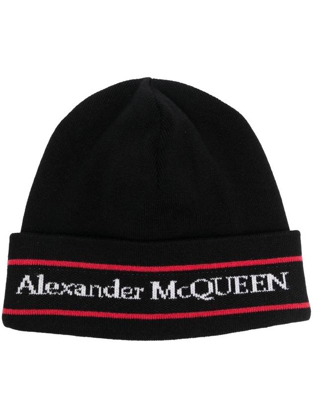 Logo Intarsia Turn-Up Brim Beanie Black - ALEXANDER MCQUEEN - BALAAN 2