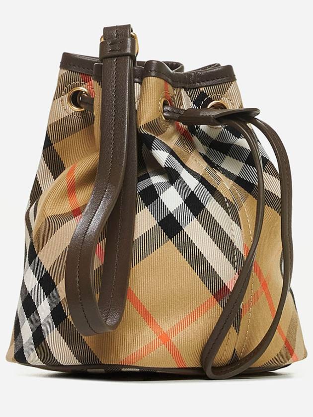 Check Drawstring Bucket Bag Sand - BURBERRY - BALAAN 3