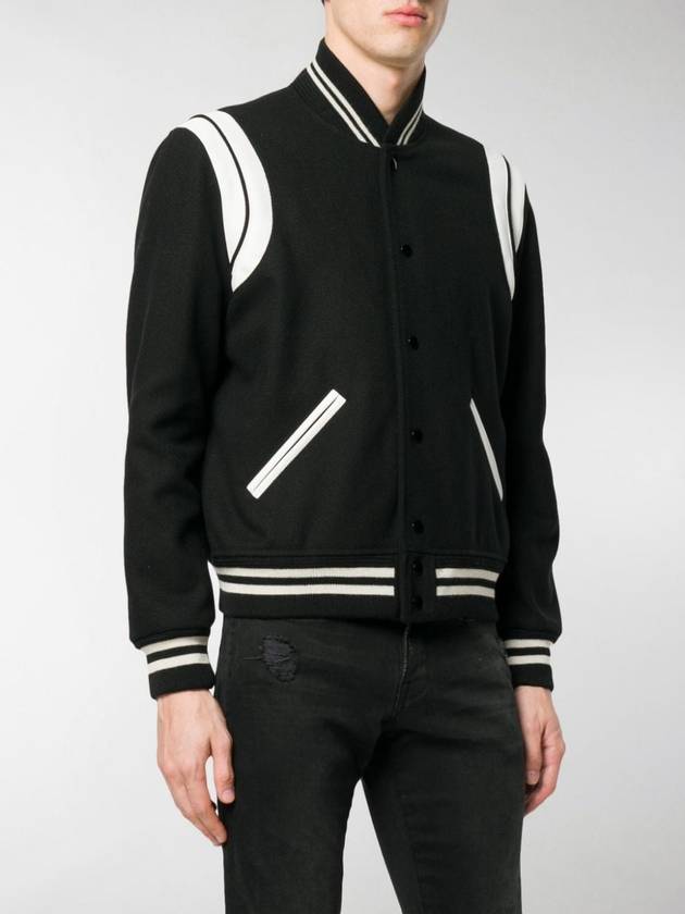 Teddy Bomber Jacket in Wool Black White - SAINT LAURENT - BALAAN 11