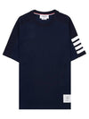 4-Bar Striped Cotton Short Sleeve T-Shirt Navy - THOM BROWNE - BALAAN 2