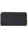 Matelasse Monogram Zipper Around Long Wallet Black - SAINT LAURENT - BALAAN 3