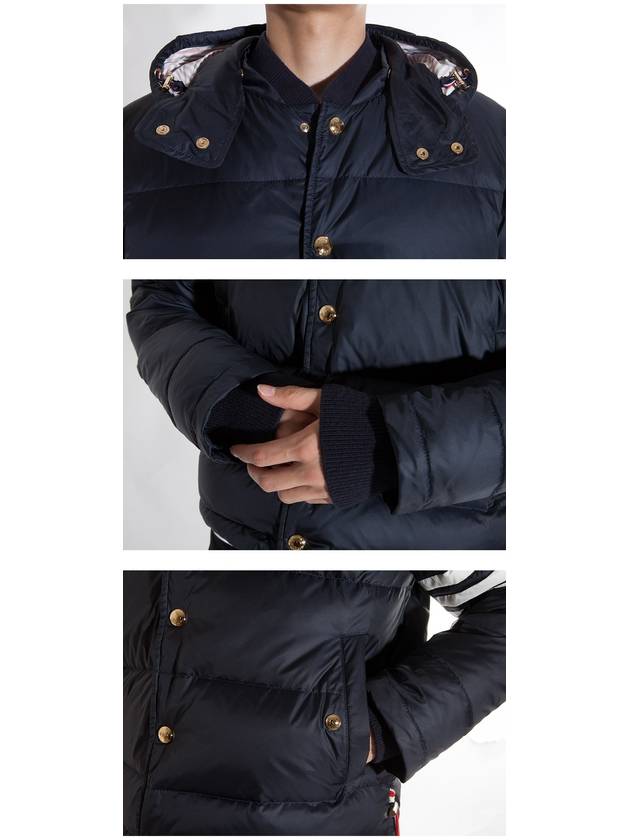 Downfilled Nylon 4-Bar Bomber Padding Navy - THOM BROWNE - BALAAN 4