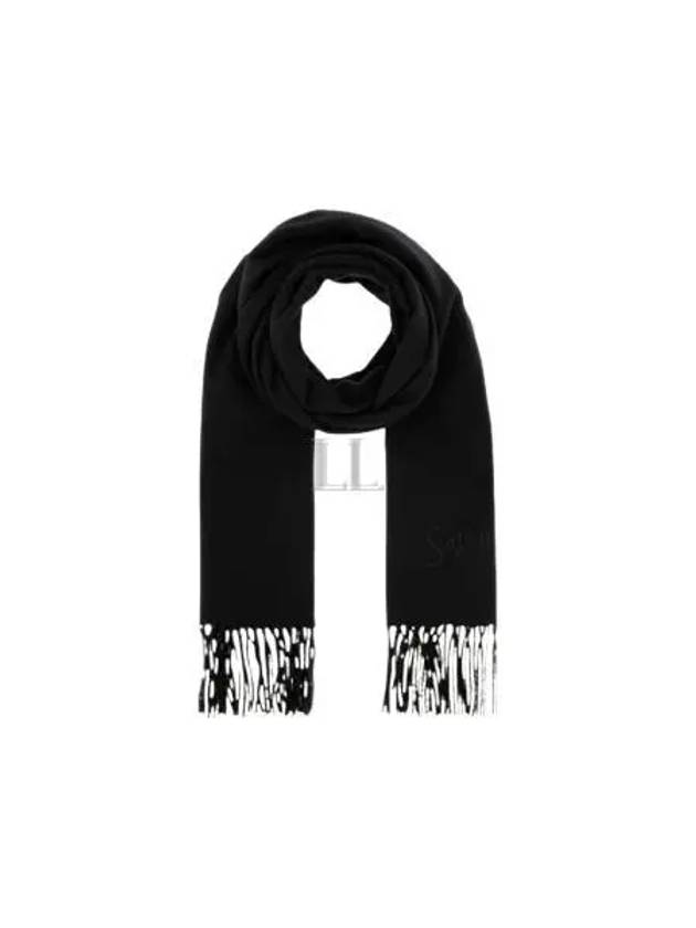 Embroidered Logo Cashmere Muffler Black - SAINT LAURENT - BALAAN 2