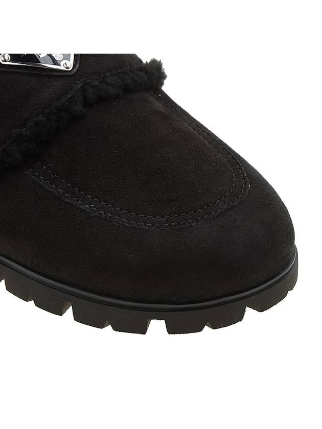 Women's Triangle Logo Shearling Lining Slippers Black - PRADA - BALAAN 10