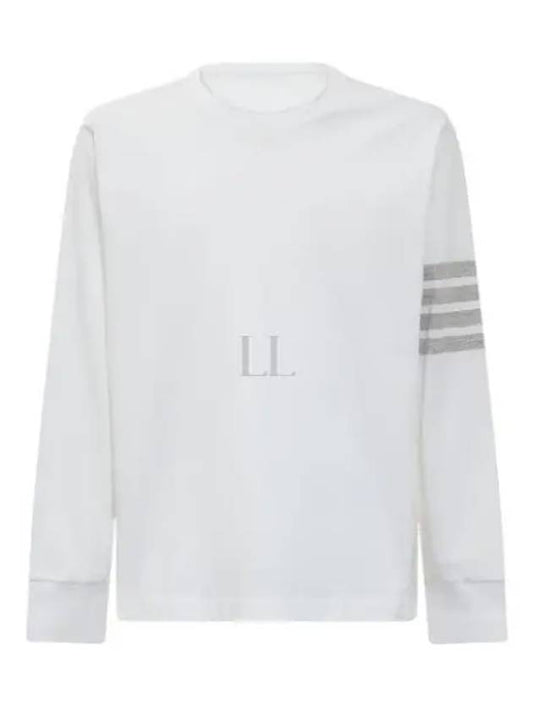 4-Bar Striped Cotton Long Sleeve T-Shirt White - THOM BROWNE - BALAAN 2