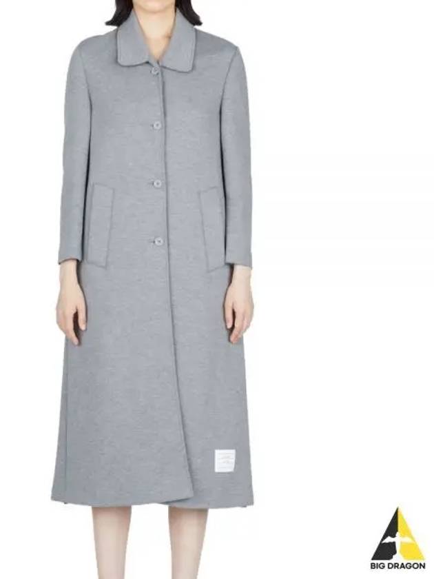 Women's Double Face Tech Round Collar Cotton Overcoat Medium Grey - THOM BROWNE - BALAAN 2