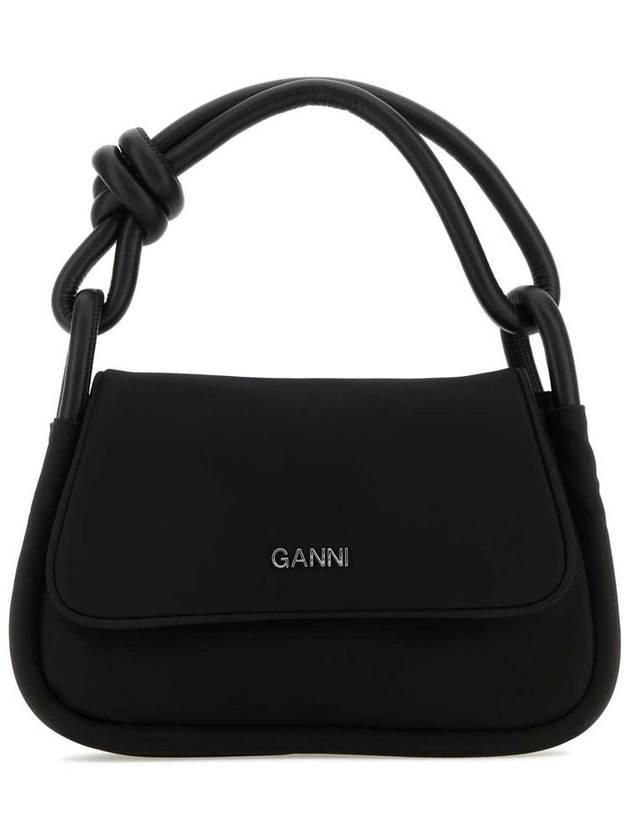 Women's KNOT Logo Gold Patch Flap Over Tote Bag Black - GANNI - BALAAN 2