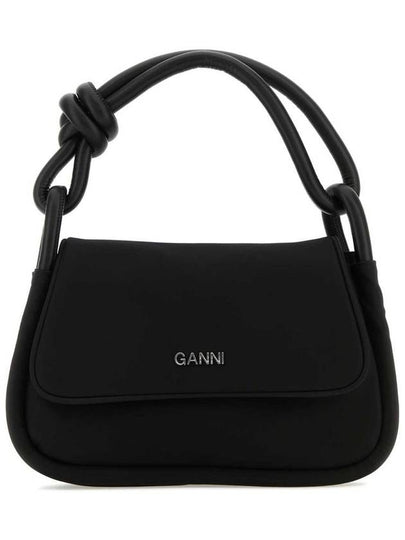 Women's KNOT Logo Gold Patch Flap Over Tote Bag Black - GANNI - BALAAN 2