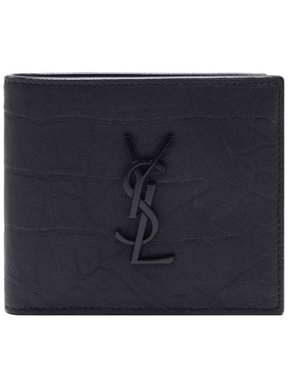 Men's Monogram Crocodile Leather Half Wallet Black - SAINT LAURENT - BALAAN 2