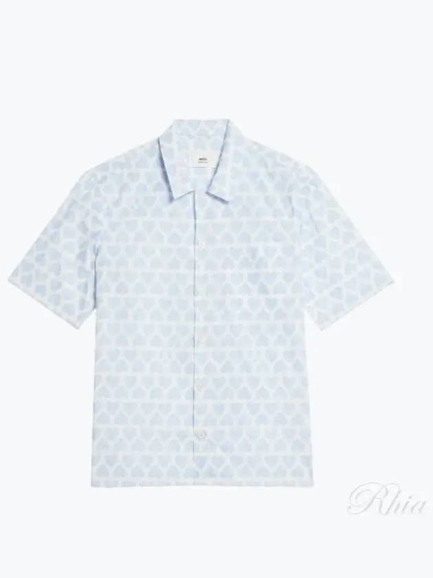 Heart Logo Printing Short Sleeve Shirt Light Blue - AMI - BALAAN 2