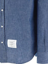 Men's Diagonal Shambray Print Name tag Straight Fit Long Sleeve Shirt Blue - THOM BROWNE - BALAAN 5