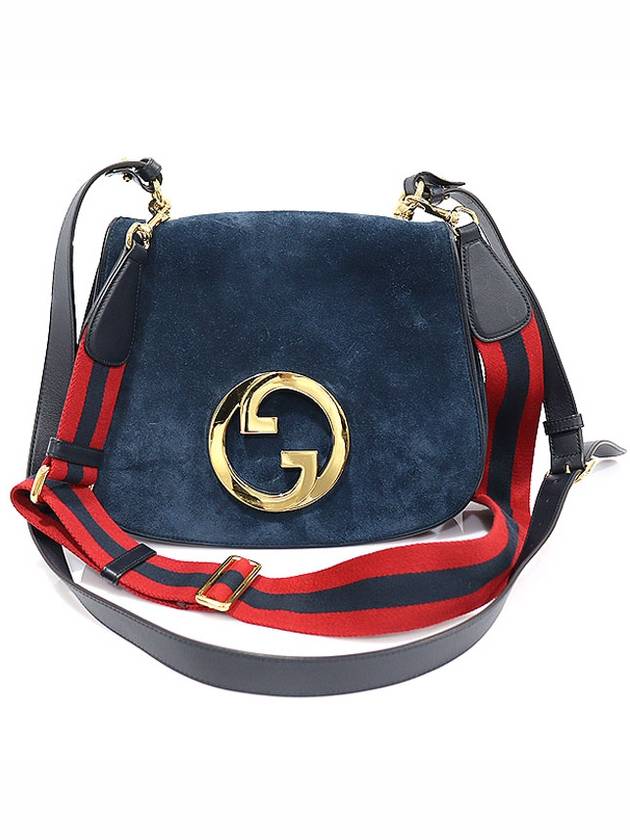 699210 Navy Suede Round Interlocking G Blondie Top Handle Medium 2WAY - GUCCI - BALAAN 1