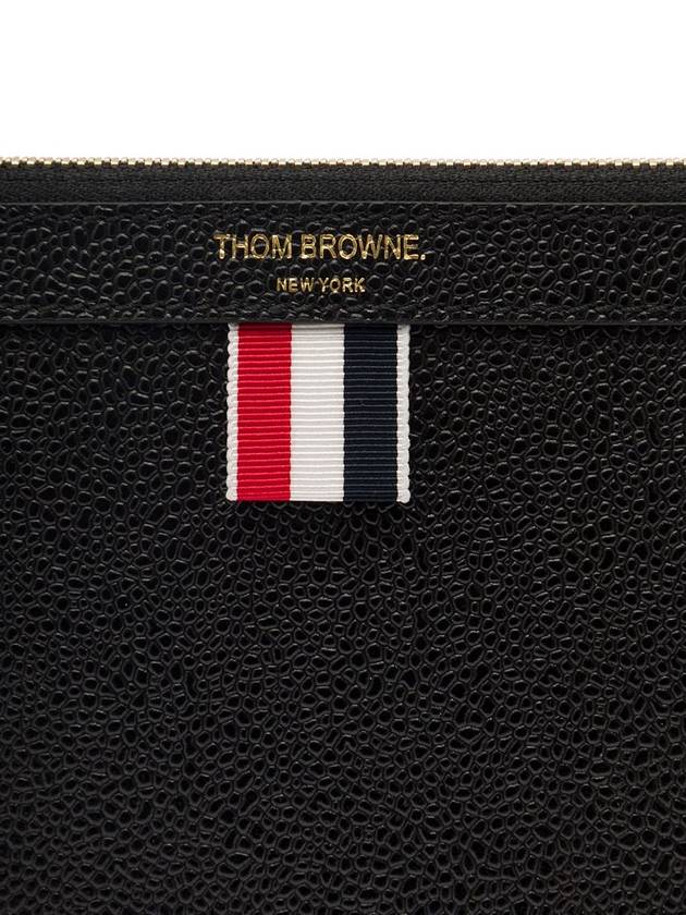 Pebble Grain Three Stripes Zipper Small Clutch Bag Black - THOM BROWNE - BALAAN 4