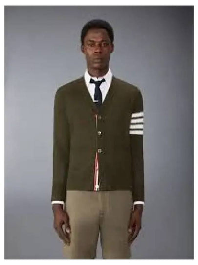 Milano Stitch 4 Bar Cardigan Dark Green - THOM BROWNE - BALAAN 2