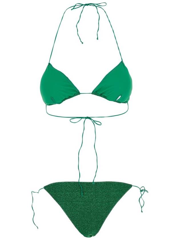 'Lumiere' Green Bikini With Triangular Top And Tie Closure In Tech Fabric Woman - OSEREE - BALAAN 2