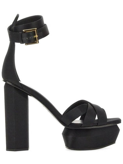 Women's Ava Satin Flatform Sandals Heel Black - BALMAIN - BALAAN 2