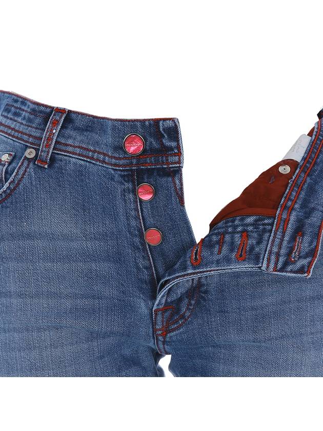 Men's Red Logo Patch Straight Jeans Blue - KITON - BALAAN 6