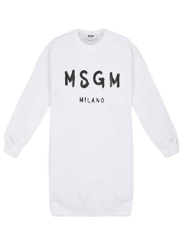 Brushed Logo Cotton Midi Dress White - MSGM - 1