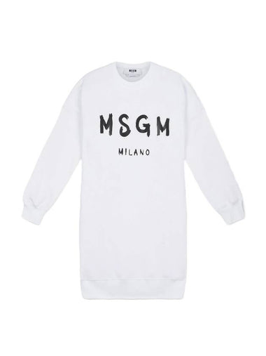 Milano Brushed Logo Print Long Sleeve Short Dress White - MSGM - BALAAN 1