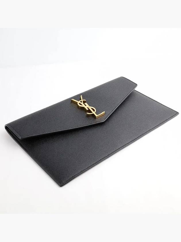 Uptown Grain de Poudre Embossed Leather Clutch Bag Black - SAINT LAURENT - BALAAN 5