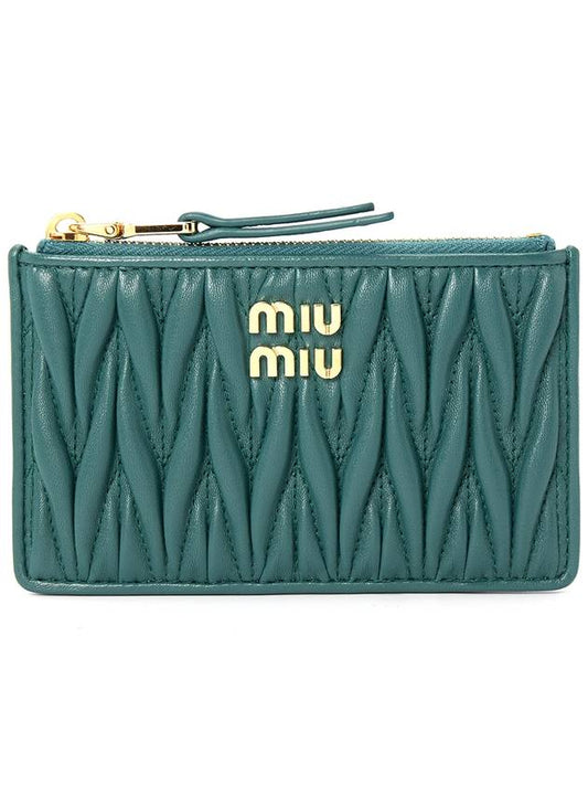 Matelasse Leather Envelope Card Wallet Green - MIU MIU - BALAAN 2