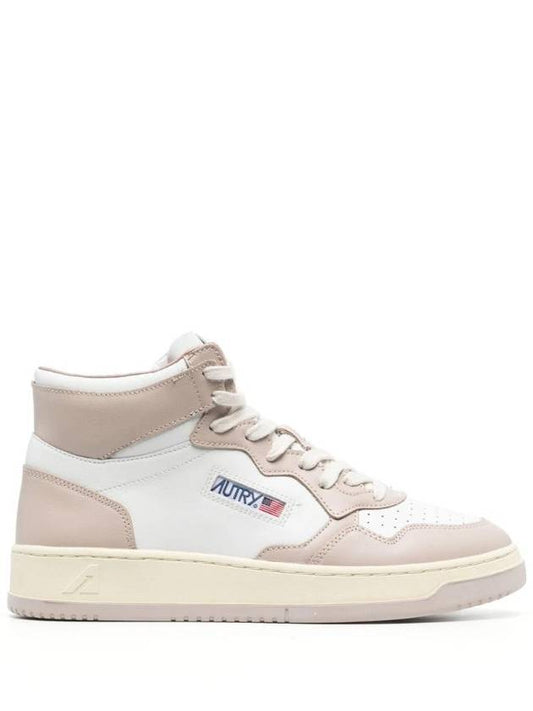 Autry Medalist Leather High-Top Sneakers White Beige - AUTRY - BALAAN 1