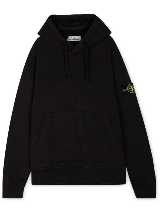 Logo Patch Cotton Fleece Hoodie Black - STONE ISLAND - BALAAN 2