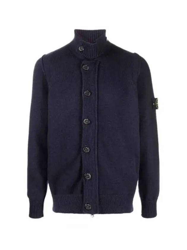 Men's Patch High Neck Lambswool Knit Cardigan Navy - STONE ISLAND - BALAAN 2