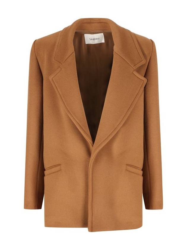 Short Wool Single Coat Camel - SAINT LAURENT - BALAAN 2