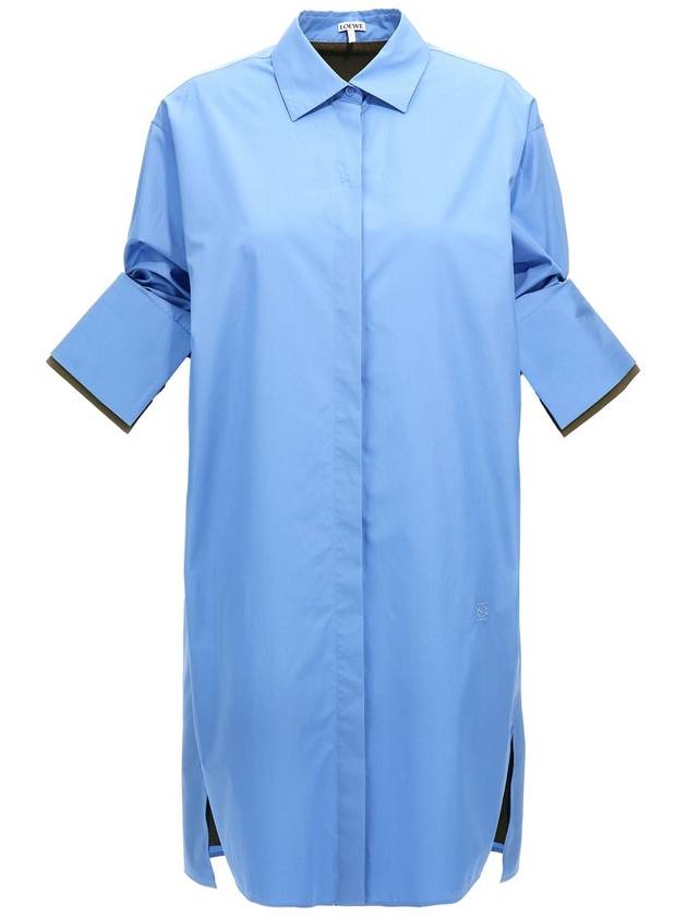 Turn up shirt cotton short dress ash blue - LOEWE - BALAAN 2