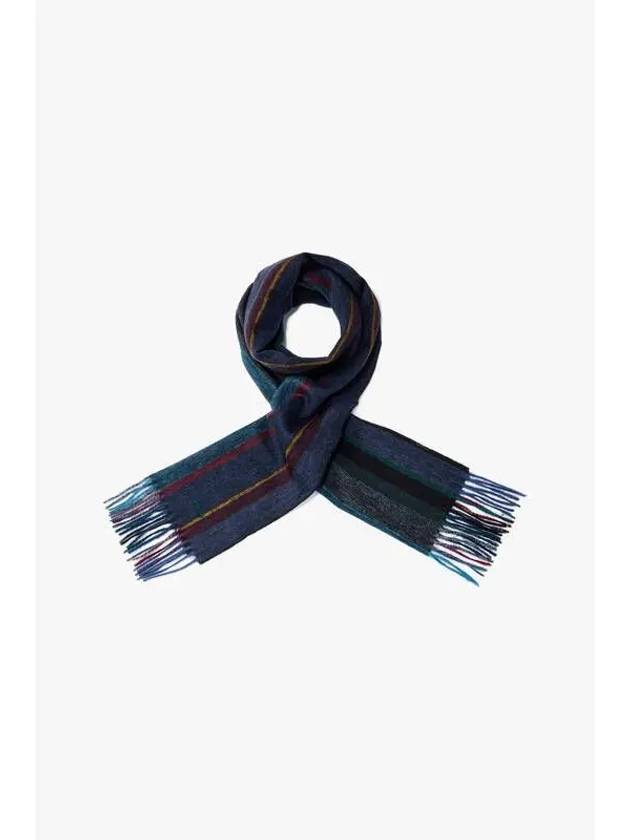 PS Striped Hairy Wool Scarf Navy - PAUL SMITH - BALAAN 1