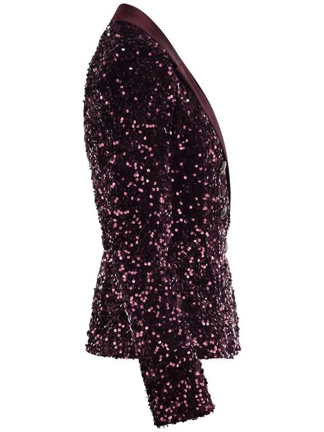 Double-breasted jacket in chenille embroidered with sequins - ELISABETTA FRANCHI - BALAAN 3