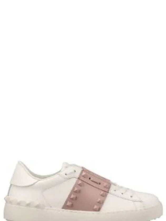 Rockstud Untitled Leather Low Top Sneakers White Pink - VALENTINO - BALAAN 2