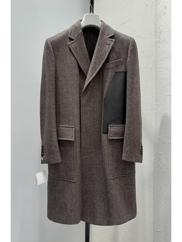 Men's Wool Cashmere Calfskin Maxi Pocket Herringbone Coat - HERMES - BALAAN 1