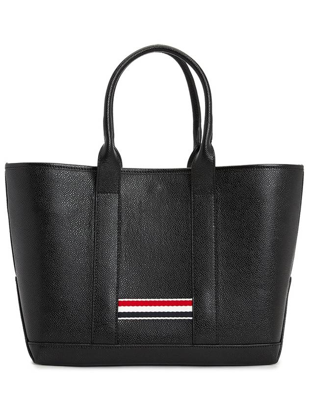 Three Stripe Tab Stripe Leather Tote Bag Black - THOM BROWNE - BALAAN 4