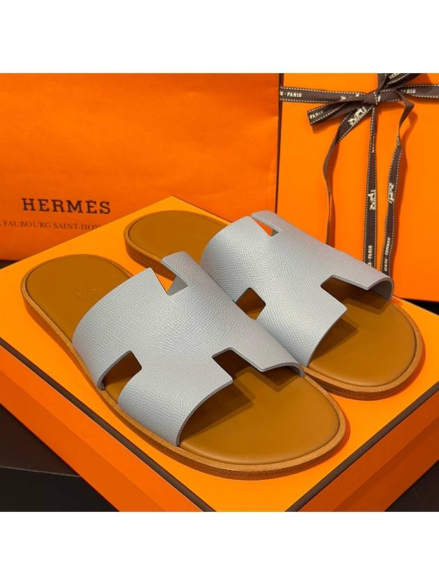 Men's Izmir Sandals Calfskin Sky Blue Brown Two Tone - HERMES - BALAAN 3