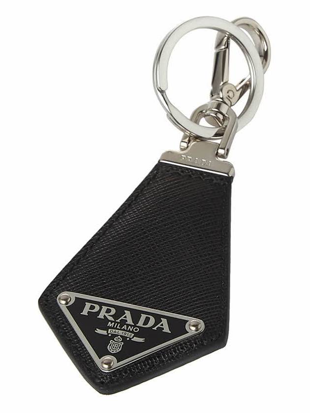 Saffiano Triangle Logo Leather Key Holder Black - PRADA - BALAAN 10