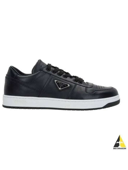 Downtown Triangle Logo Leather Low Top Sneakers Black - PRADA - BALAAN 2