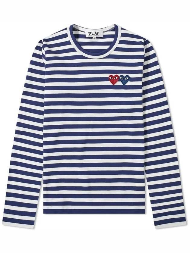 Double Heart Wappen Stripe Long Sleeve T-Shirt Navy - COMME DES GARCONS PLAY - BALAAN 1