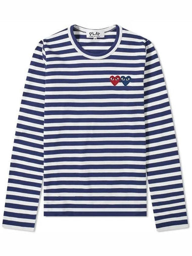 Double Heart Wappen Stripe Long Sleeve T-Shirt Navy - COMME DES GARCONS PLAY - BALAAN 1