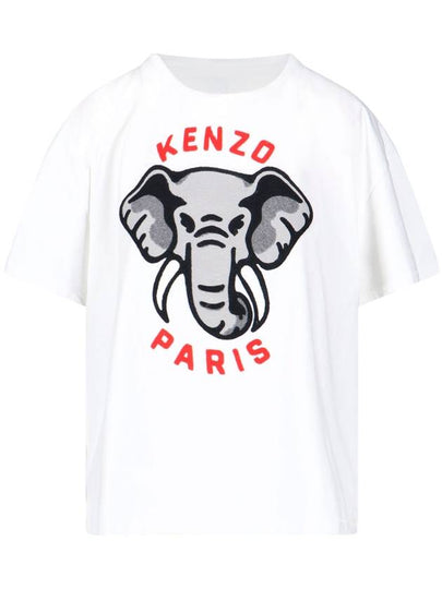 Elephant Cotton Short Sleeve T-Shirt White - KENZO - BALAAN 2