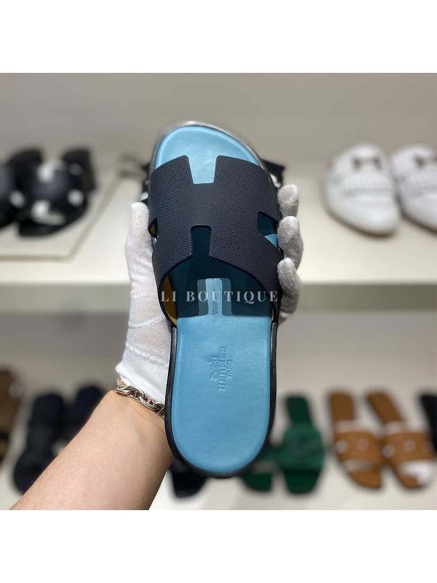 H Izmir leather men s slippers sandals blue two tone - HERMES - BALAAN 4