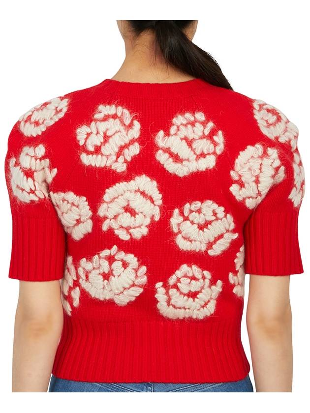 Rose Embroidered Sweater Knit Top Red - TORY BURCH - BALAAN 5