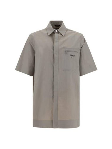 Logo Print Nylon Short Sleeve Shirt Grey - FENDI - BALAAN 1