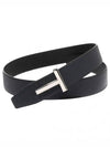 Silver Hardware T Logo Reversible Leather Belt Black Navy - TOM FORD - BALAAN 2